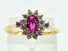 Load image into Gallery viewer, 0926: Vintage: 18ct Gold Blood Red Ruby Diamonds Flower Head Ring
