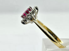 Load image into Gallery viewer, 0926: Vintage: 18ct Gold Blood Red Ruby Diamonds Flower Head Ring
