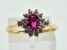 Load image into Gallery viewer, 0926: Vintage: 18ct Gold Blood Red Ruby Diamonds Flower Head Ring
