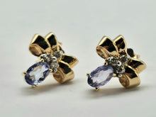 Load image into Gallery viewer, 0929: Vintage 9ct Gold &quot;Bow Tie&quot; Tanzanite Diamond Stud Earrings- delightful ear candy
