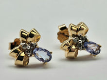 Load image into Gallery viewer, 0929: Vintage 9ct Gold &quot;Bow Tie&quot; Tanzanite Diamond Stud Earrings- delightful ear candy
