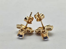 Load image into Gallery viewer, 0929: Vintage 9ct Gold &quot;Bow Tie&quot; Tanzanite Diamond Stud Earrings- delightful ear candy
