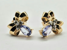 Load image into Gallery viewer, 0929: Vintage 9ct Gold &quot;Bow Tie&quot; Tanzanite Diamond Stud Earrings- delightful ear candy
