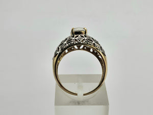 0649: Vintage: 9ct Gold Pale Blue Moonstone 32 Diamonds Dress Ring- lovely combination,