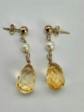 Load image into Gallery viewer, 0699: Vintage: 14ct Gold Citrine, Seed Pearl Stud Drop Earrings- exquisite
