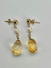 Load image into Gallery viewer, 0699: Vintage: 14ct Gold Citrine, Seed Pearl Stud Drop Earrings- exquisite
