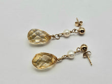 Load image into Gallery viewer, 0699: Vintage: 14ct Gold Citrine, Seed Pearl Stud Drop Earrings- exquisite
