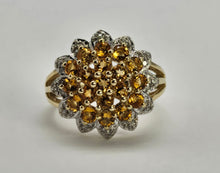 Load image into Gallery viewer, 0774:Vintage: Sensational 9ct Gold 19  Citrines 36 Diamonds Floral Cluster Ring
