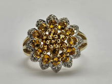 Load image into Gallery viewer, 0774:Vintage: Sensational 9ct Gold 19  Citrines 36 Diamonds Floral Cluster Ring
