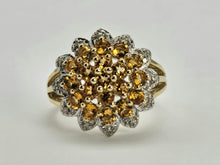 Load image into Gallery viewer, 0774:Vintage: Sensational 9ct Gold 19  Citrines 36 Diamonds Floral Cluster Ring
