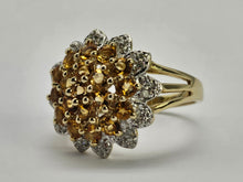 Load image into Gallery viewer, 0774:Vintage: Sensational 9ct Gold 19  Citrines 36 Diamonds Floral Cluster Ring
