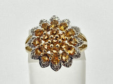 Load image into Gallery viewer, 0774:Vintage: Sensational 9ct Gold 19  Citrines 36 Diamonds Floral Cluster Ring
