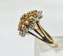 Load image into Gallery viewer, 0774:Vintage: Sensational 9ct Gold 19  Citrines 36 Diamonds Floral Cluster Ring
