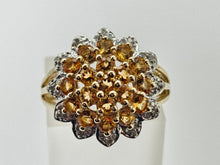 Load image into Gallery viewer, 0774:Vintage: Sensational 9ct Gold 19  Citrines 36 Diamonds Floral Cluster Ring
