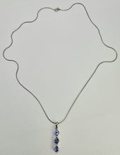 Load image into Gallery viewer, 0782: Vintage: 18ct White Gold Necklace (45cm) Tanzanites Diamonds Pendulum Pendant- a beautiful piece
