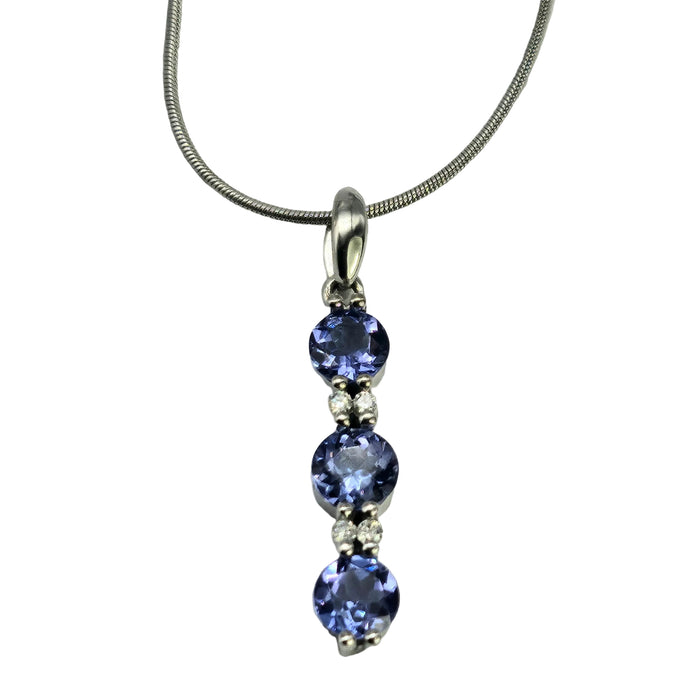 Vintage: 18ct White Gold Tanzanite & Diamond Pendulum Pendant Necklace — 45cm