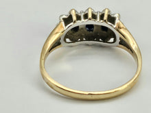 Load image into Gallery viewer, 0787: Vintage: 9ct Gold Blue Sapphires Diamonds Dress Ring- Date-Mark 1988
