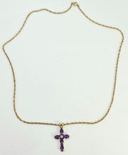 Load image into Gallery viewer, 0817: Vintage: 9ct Gold Necklace (40cm) Amethysts Diamond Cross Pendant- exquisite
