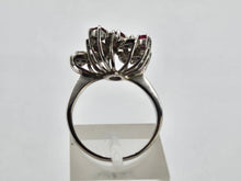 Load image into Gallery viewer, 0907: Vintage: 18ct White Gold Rubies Diamonds Asymmetrical Spray Ring- Date-Mark 1973
