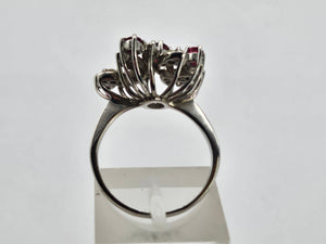 0907: Vintage: 18ct White Gold Rubies Diamonds Asymmetrical Spray Ring- Date-Mark 1973