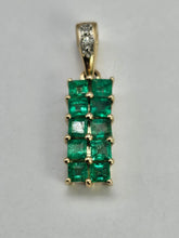 Load image into Gallery viewer, 0203: Vintage: 9ct Gold 10 Emeralds Diamond Geometric Set Pendant- lovely
