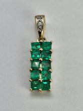 Load image into Gallery viewer, 0203: Vintage: 9ct Gold 10 Emeralds Diamond Geometric Set Pendant- lovely
