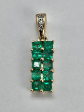 Load image into Gallery viewer, 0203: Vintage: 9ct Gold 10 Emeralds Diamond Geometric Set Pendant- lovely
