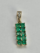 Load image into Gallery viewer, 0203: Vintage: 9ct Gold 10 Emeralds Diamond Geometric Set Pendant- lovely
