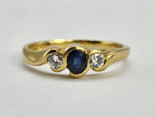 Load image into Gallery viewer, 0760: Vintage: 18ct Gold Art Deco Blue Sapphire Diamonds 3 Stone Ring- old is beautiful
