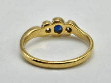 Load image into Gallery viewer, 0760: Vintage: 18ct Gold Art Deco Blue Sapphire Diamonds 3 Stone Ring- old is beautiful
