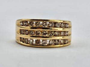 0844: Vintage 18ct Gold Champagne Diamonds Statement Ring -1ct of sparkling natural diamonds