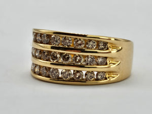 0844: Vintage 18ct Gold Champagne Diamonds Statement Ring -1ct of sparkling natural diamonds