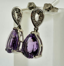 Load image into Gallery viewer, 0848: Vintage: 9ct Gold Purple Amethysts 16 Diamonds Stud Drop Earrings
