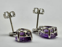 Load image into Gallery viewer, 0848: Vintage: 9ct Gold Purple Amethysts 16 Diamonds Stud Drop Earrings
