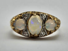 Load image into Gallery viewer, 0849:Vintage: 9ct Cabochon White Opals Trilogy Sapphires Dress Ring
