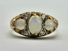 Load image into Gallery viewer, 0849:Vintage: 9ct Cabochon White Opals Trilogy Sapphires Dress Ring
