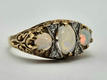 Load image into Gallery viewer, 0849:Vintage: 9ct Cabochon White Opals Trilogy Sapphires Dress Ring
