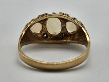 Load image into Gallery viewer, 0849:Vintage: 9ct Cabochon White Opals Trilogy Sapphires Dress Ring
