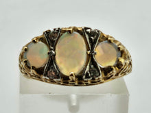 Load image into Gallery viewer, 0849:Vintage: 9ct Cabochon White Opals Trilogy Sapphires Dress Ring
