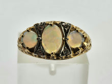 Load image into Gallery viewer, 0849:Vintage: 9ct Cabochon White Opals Trilogy Sapphires Dress Ring
