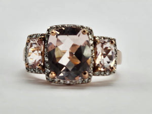 0856: Vintage: 9ct Rose Gold Pink Morganites 52 Diamonds Cocktail Ring- exquisite