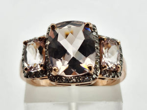 0856: Vintage: 9ct Rose Gold Pink Morganites 52 Diamonds Cocktail Ring- exquisite