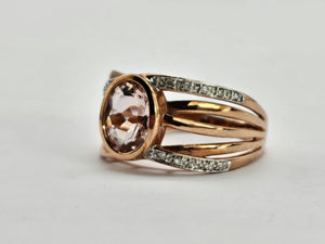 0884: Vintage: 9ct Rose Gold Large Pink Morganite Diamonds Cocktail Ring- Wow