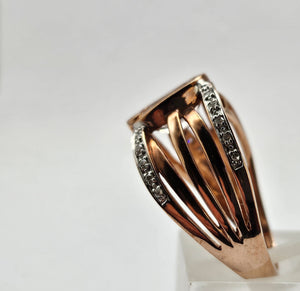 0884: Vintage: 9ct Rose Gold Large Pink Morganite Diamonds Cocktail Ring- Wow