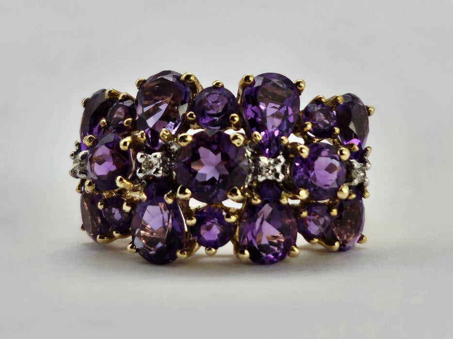 Vintage: 9ct Gold Amethyst & Diamond Cocktail Ring
