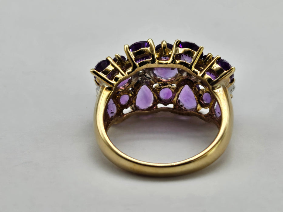 Vintage: 9ct Gold Amethyst & Diamond Cocktail Ring