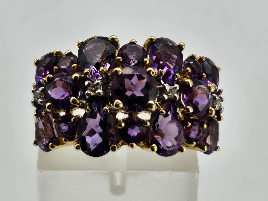 Vintage: 9ct Gold Amethyst & Diamond Cocktail Ring