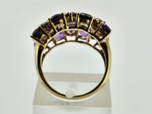 Load image into Gallery viewer, 0895: Vintage; 9ct Gold 17 rich purple Amethysts Diamonds Cocktail Ring- Splendid
