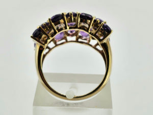 0895: Vintage; 9ct Gold 17 rich purple Amethysts Diamonds Cocktail Ring- Splendid