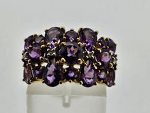 Load image into Gallery viewer, 0895: Vintage; 9ct Gold 17 rich purple Amethysts Diamonds Cocktail Ring- Splendid
